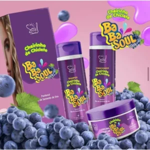 Kit Capilar 03 produtos Cheirinhode Chiclete BabaSoul Uva (Shampoo 300ml+ Condicionador 300ml+ Máscara 250ml)