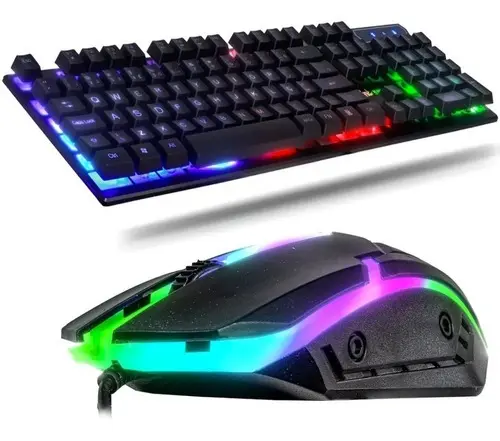 Kit Teclado e Mouse Gamer Knup Mecânico RGB, USB para PC