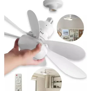 Ventilador de Teto Com Lâmpada LED, Controle Remoto e 6 Pás Branco 3 modos Luz Modos Vento Desligamento Automático