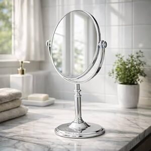 Espelho de Mesa Oval Dupla Face com Aumento 5x para Maquiagem (Prata)