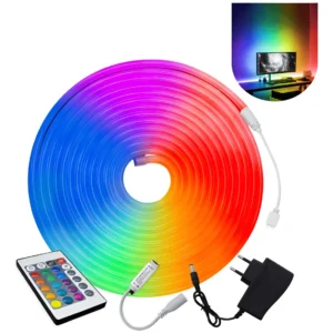 Fita Neon Led 5m 12v Flexível Rgb Brilho Com Controle+ Fonte